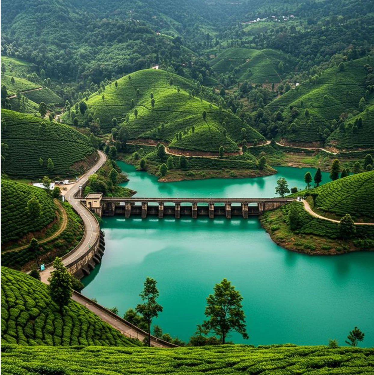 Tea Plantations and Reservoir, Munnar - South India Temple and Culture Tour